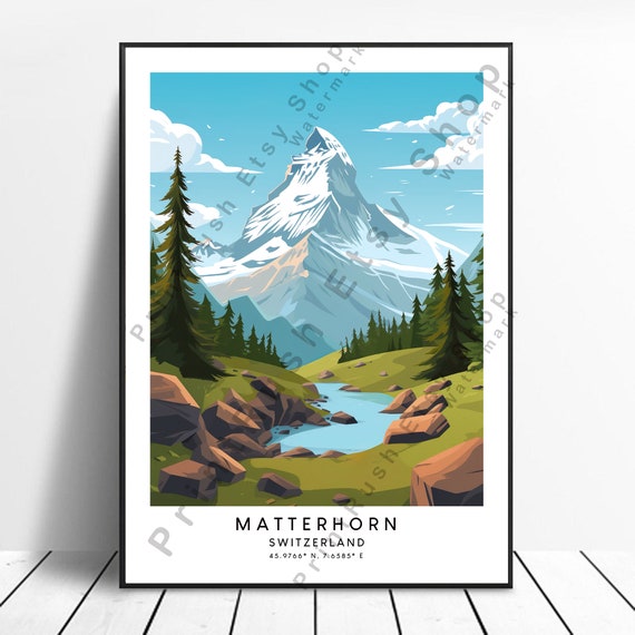 Alps Travel Print Colourful Matterhorn Poster Minimalist Wall Art Gift Work