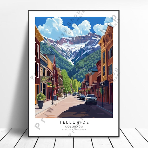 Telluride Colorado Historic Main Street Snowy Peak Travel Poster