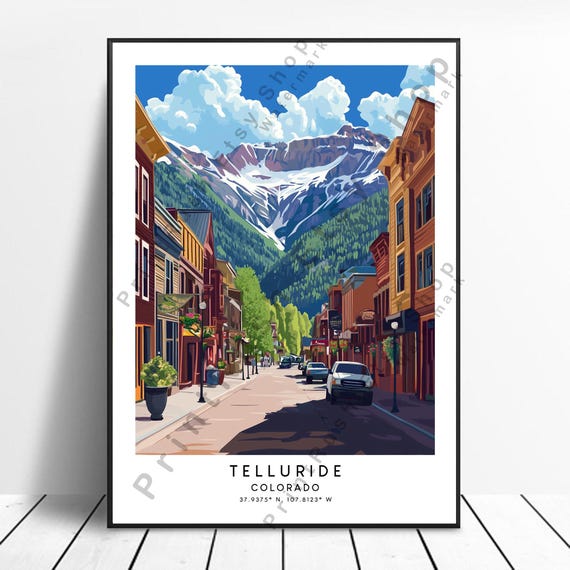 Telluride Colorado Travel Poster Colourful Wall Print Illustration Hanging Art Home Dcor Gift