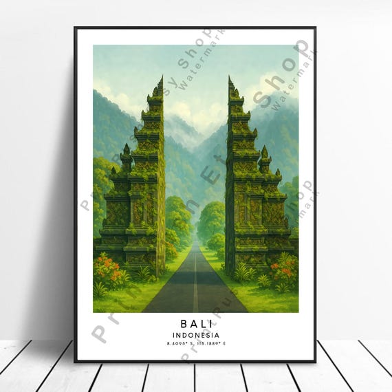 Bali Indonesia Print Travel Poster Artwork Illustration Art Decor Wall Hanging Landscape Gift