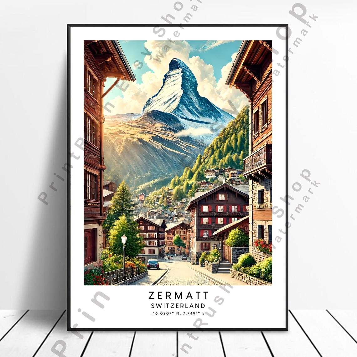 Zermatt Switzerland Matterhorn Alpine Town Travel Poster Art