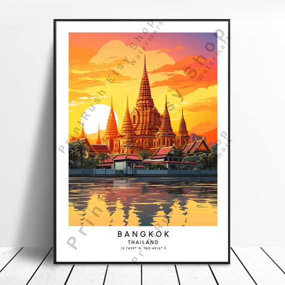 Bangkok Travel Print Wall Poster Thailand Hanging Dcor Gift Art Illustration