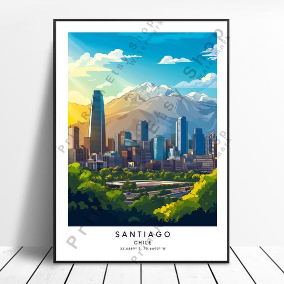 Santiago Print Colourful Poster Illustration Art Wall Travel Chile Gift