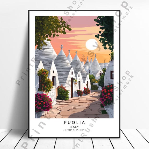 Puglia Travel Print Italy Poster Illustration Art Wall Hanging Southern Landscape Home Dcor