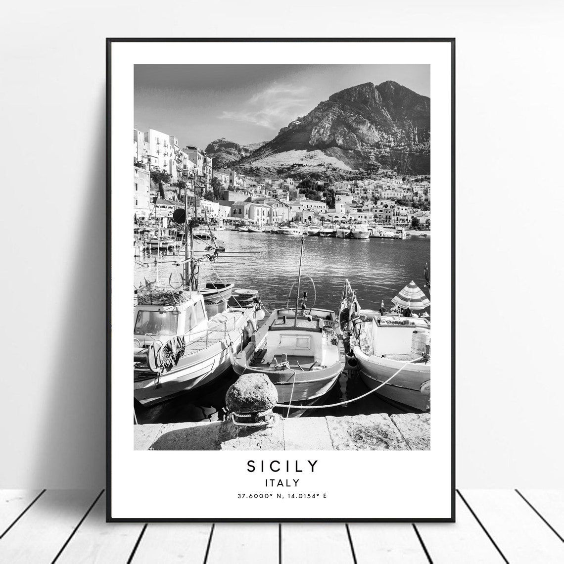 Sicily Black And White Minimalist Travel Poster