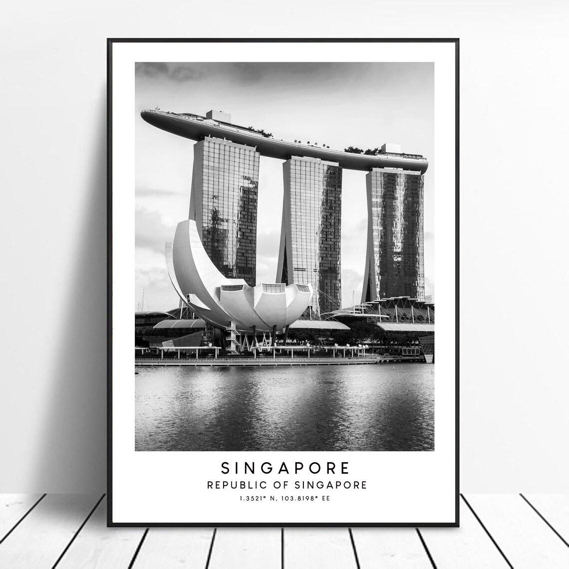 Singapore Marina Bay Sands, Black and White Travel Poster