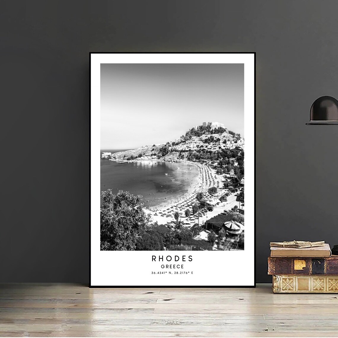 Rhodes Greece Minimalist Travel Poster, Black and White - Image 2