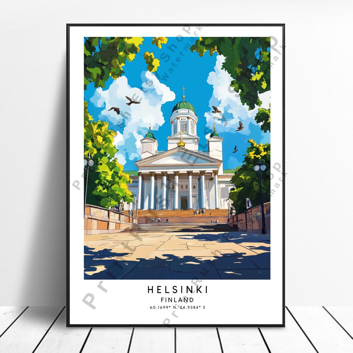Helsinki Finland Cathedral Summer Day Blue Sky Travel Poster