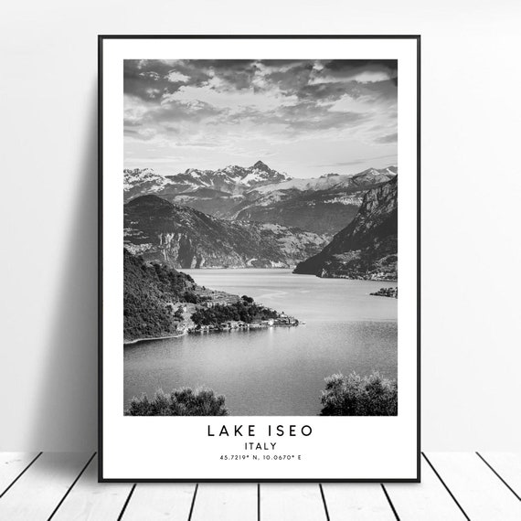 Lake Iseo Minimalist Travel Poster, Black And White