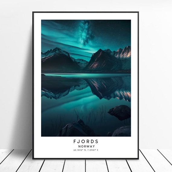 Norway Travel Print, Colourful Fjords Poster