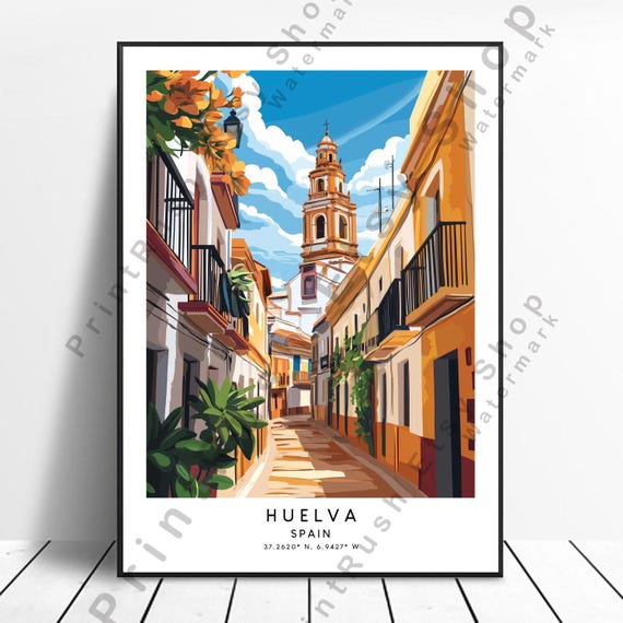 Huelva Poster Illustration Spain Art Print Andalusia Wall Colorful Spanish Street Home Decor Gift