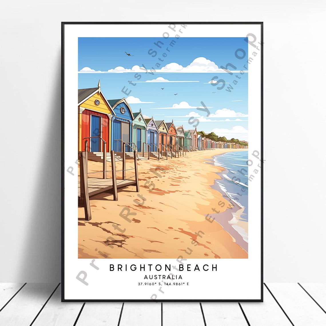 Brighton Beach Australia Colorful Bathing Boxes Seaside Poster