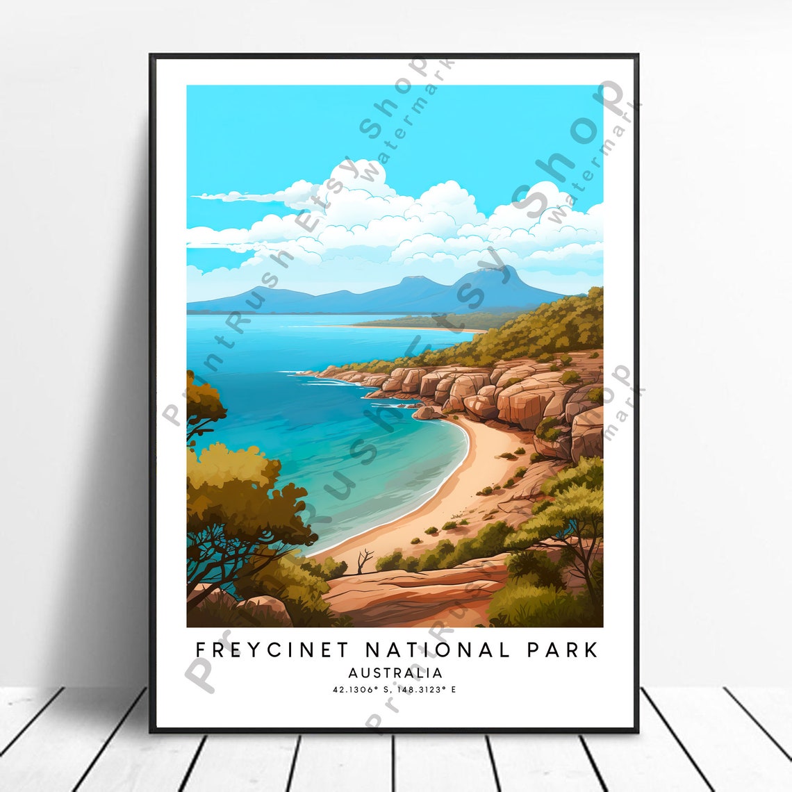 Freycinet National Park Australia Coastal Beach Travel Poster