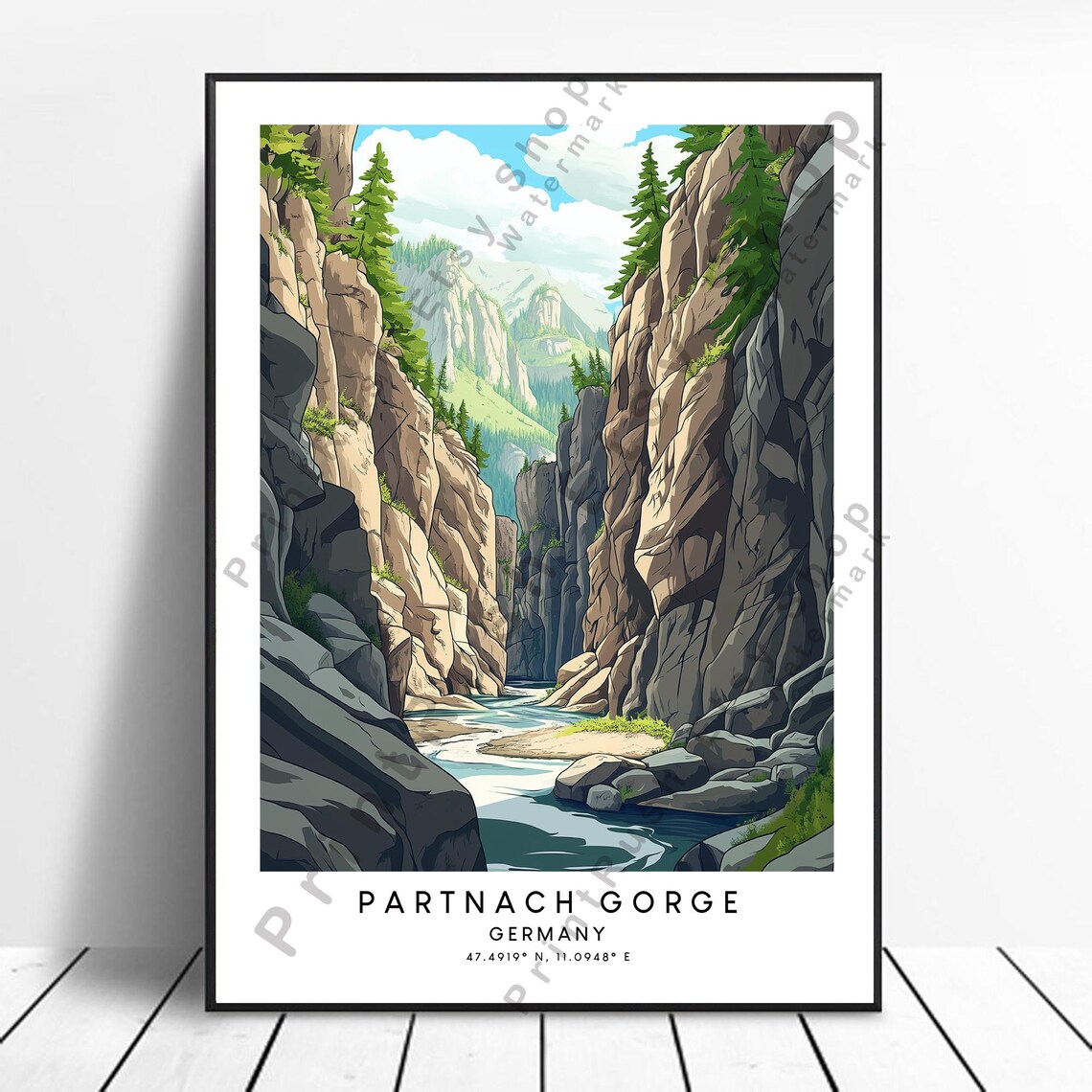 Partnach Gorge Germany Canyon River Vintage Scenic Travel Poster