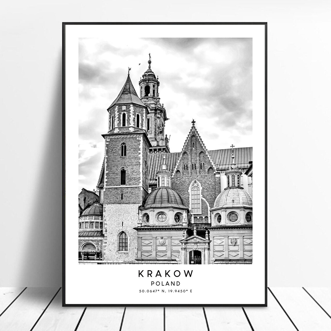 Krakow Poland Travel Poster, Landmark Coordinates Print