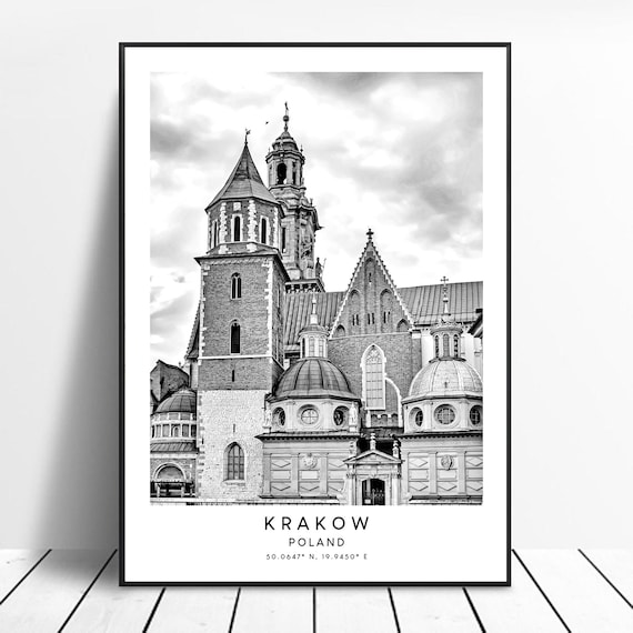 Krakow Poland Travel Poster, Landmark Coordinates Print