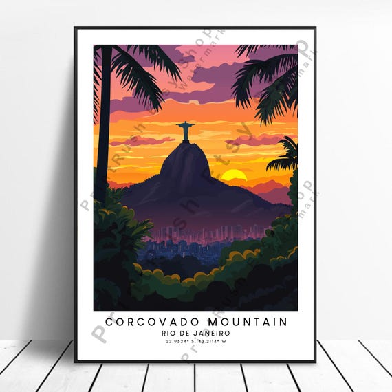 Corcovado Print Colourful Mountain Poster Wall Art Rio De Janeiro Home Dcor Brazil