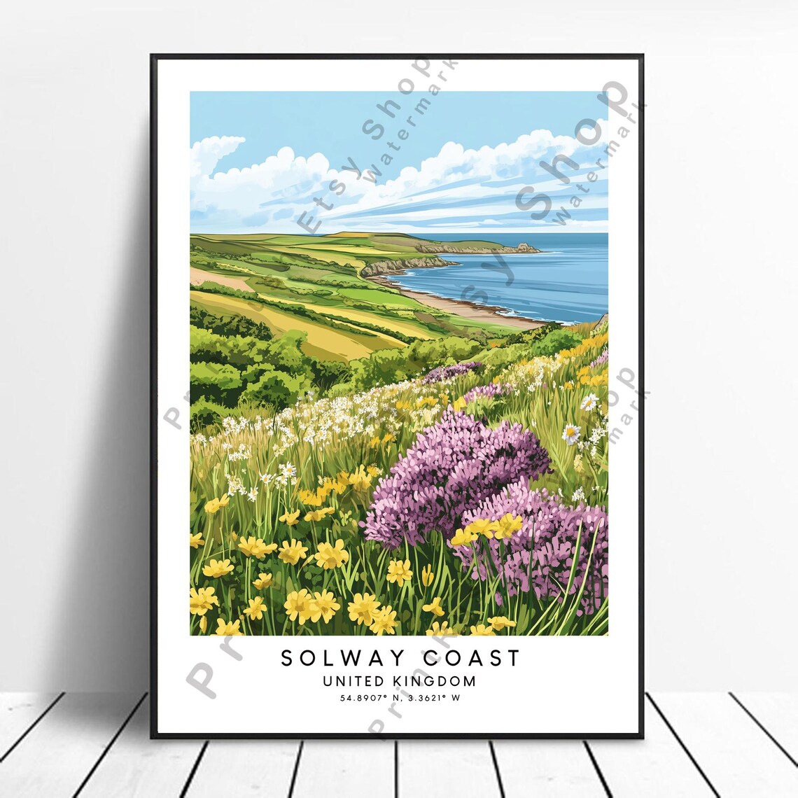 Solway Coast AONB Colourful England Travel Poster