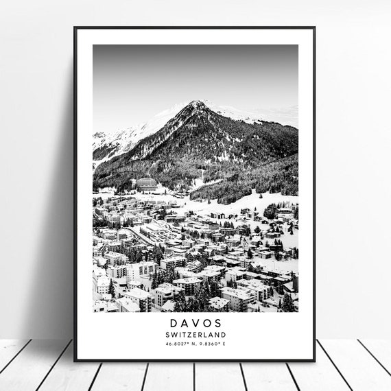 Davos Switzerland Minimalist Travel Poster, Swiss Alps