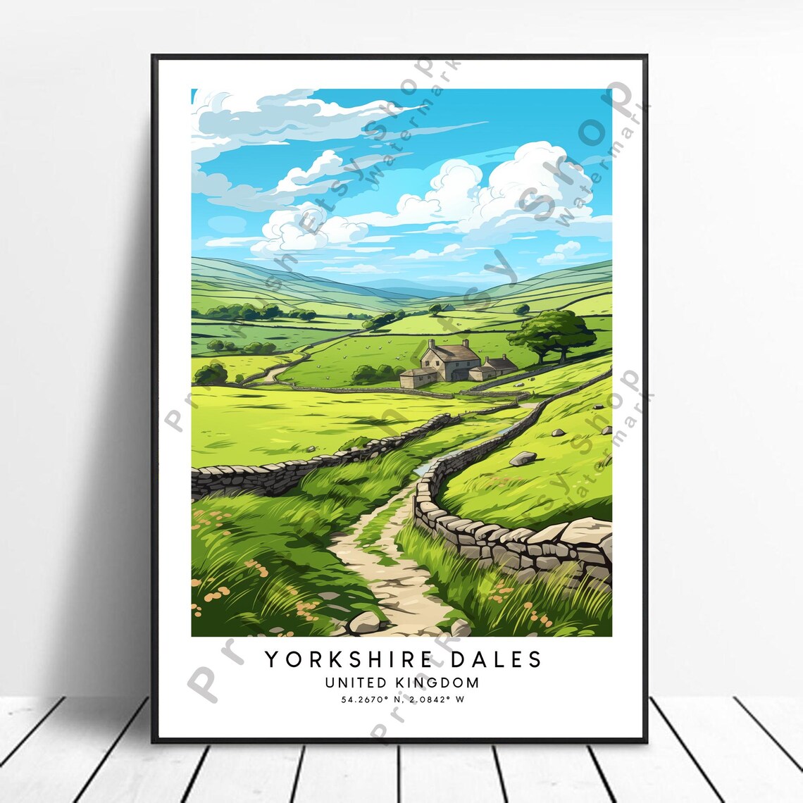 Yorkshire Dales United Kingdom Rolling Green Hills Travel Poster