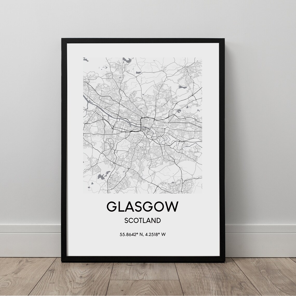 Glasgow City Map Print Poster, Minimalist Travel Art