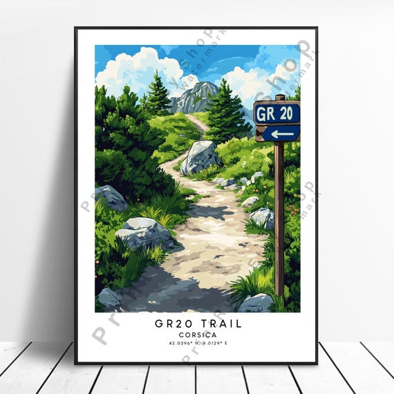 Gr20 Trail Travel Print Colourful Poster Corsica Wall Art Home Dcor Mediterranean Gift