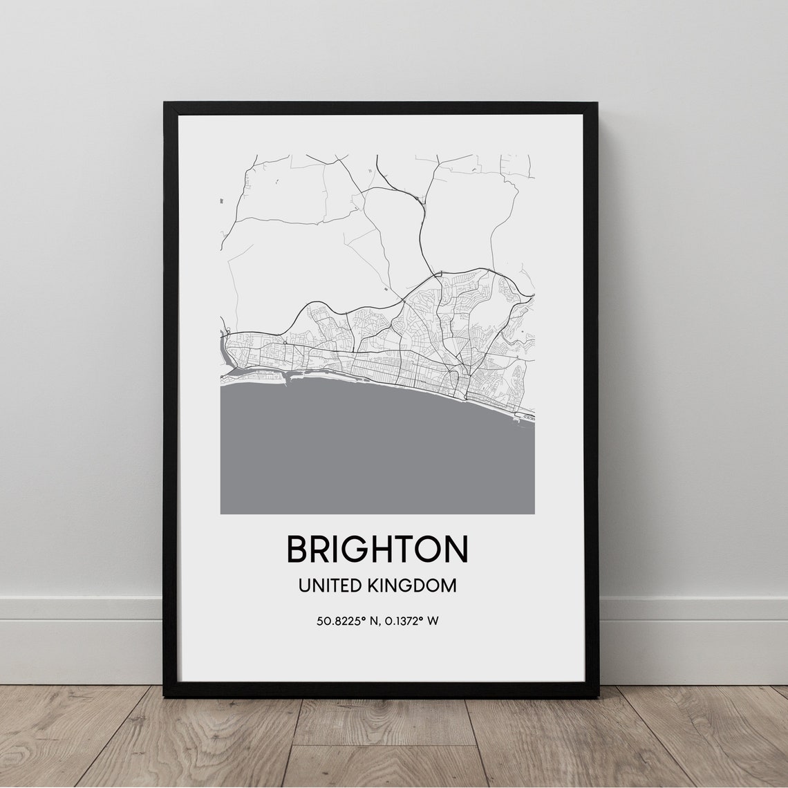 Brighton United Kingdom Minimalist Black and White Map Poster