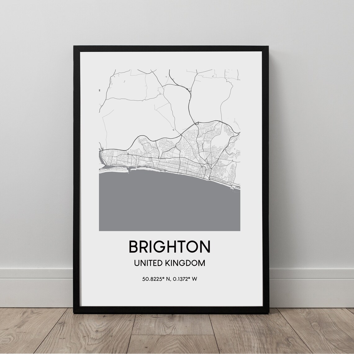 Map Print Wall Art Poster City Black And White Dcor Hove Gift