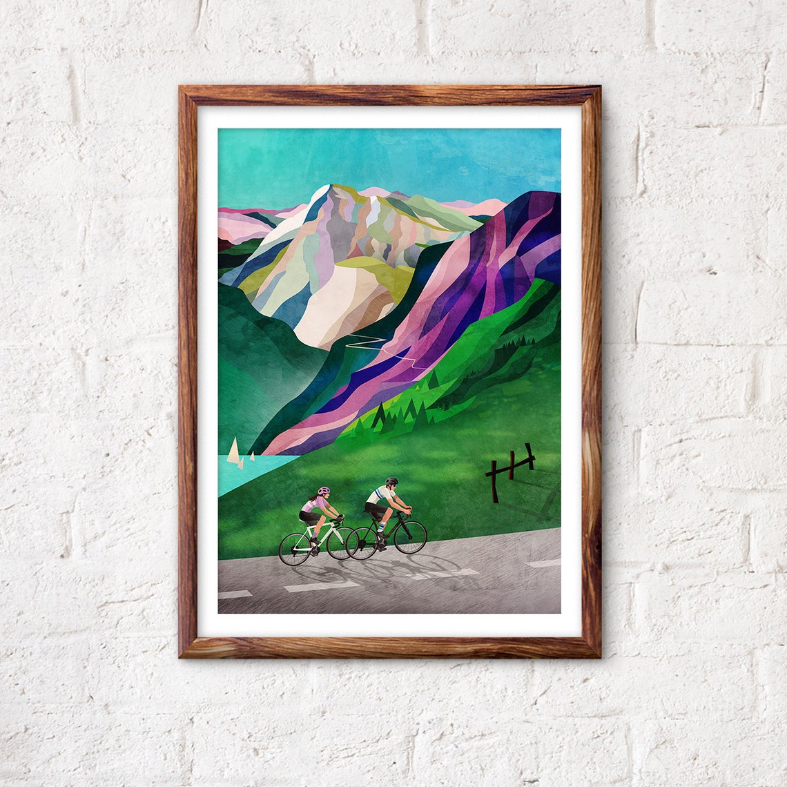 Cycling Couple Alpine Ascent Art Print - Image 3