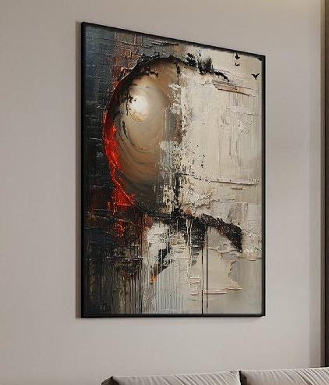 Abstract Dark Sunrise With Birds Textured Modern Framed Wall Art Print