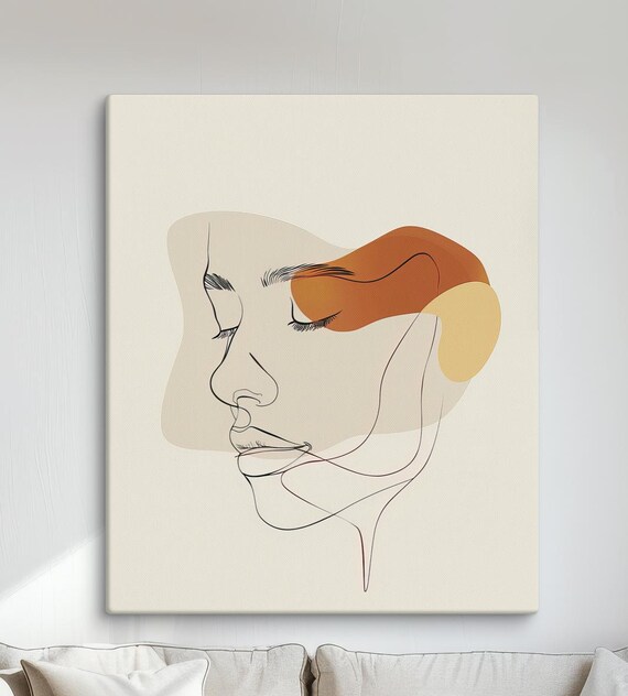 Minimalist Line Art Woman Face Warm Earthy Tones Modern Abstract Poster