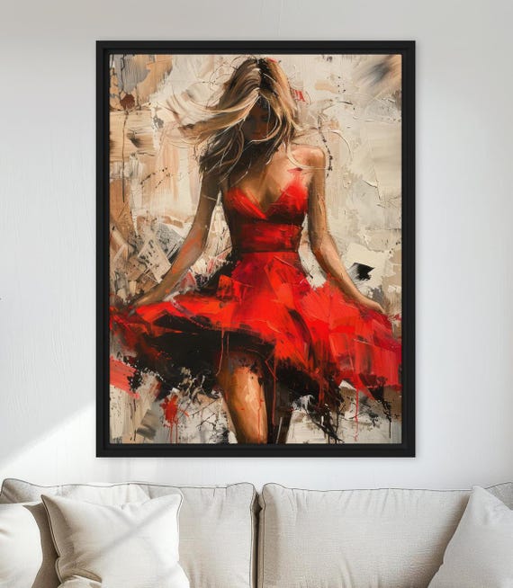 Woman In Red Dress Modern Abstract Portrait Art Print