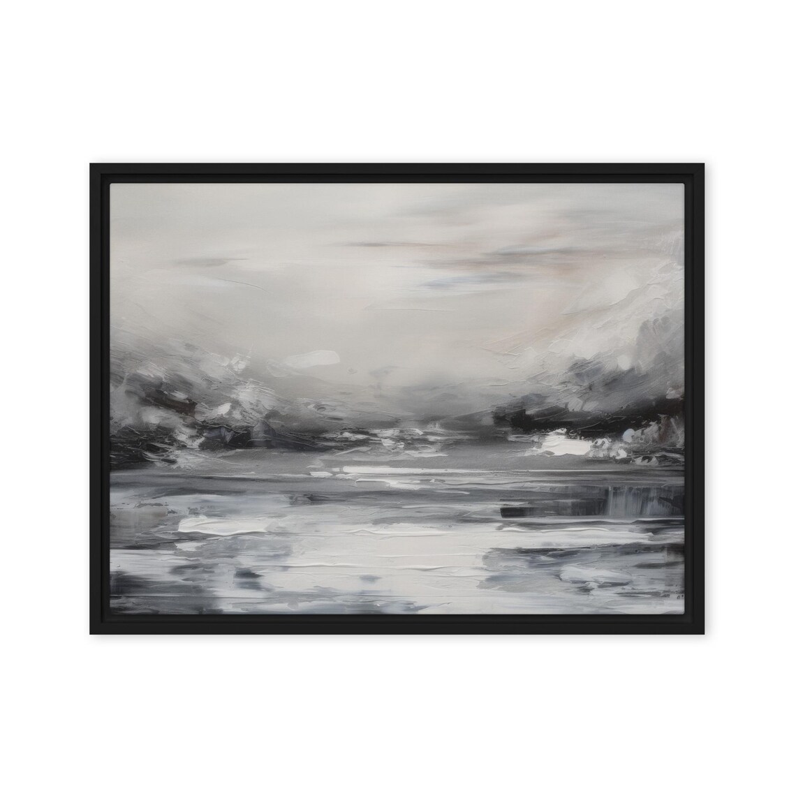 Abstract Landscape Framed Black And White Wall Art Modern Minimalist Painting Large Artwork Unique Gift For Home Decor