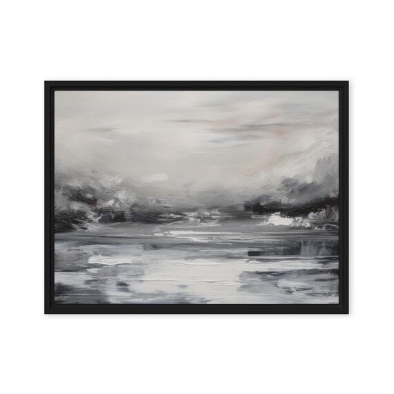 Abstract Landscape Framed Black And White Wall Art Modern Minimalist Painting Large Artwork Unique Gift For Home Decor