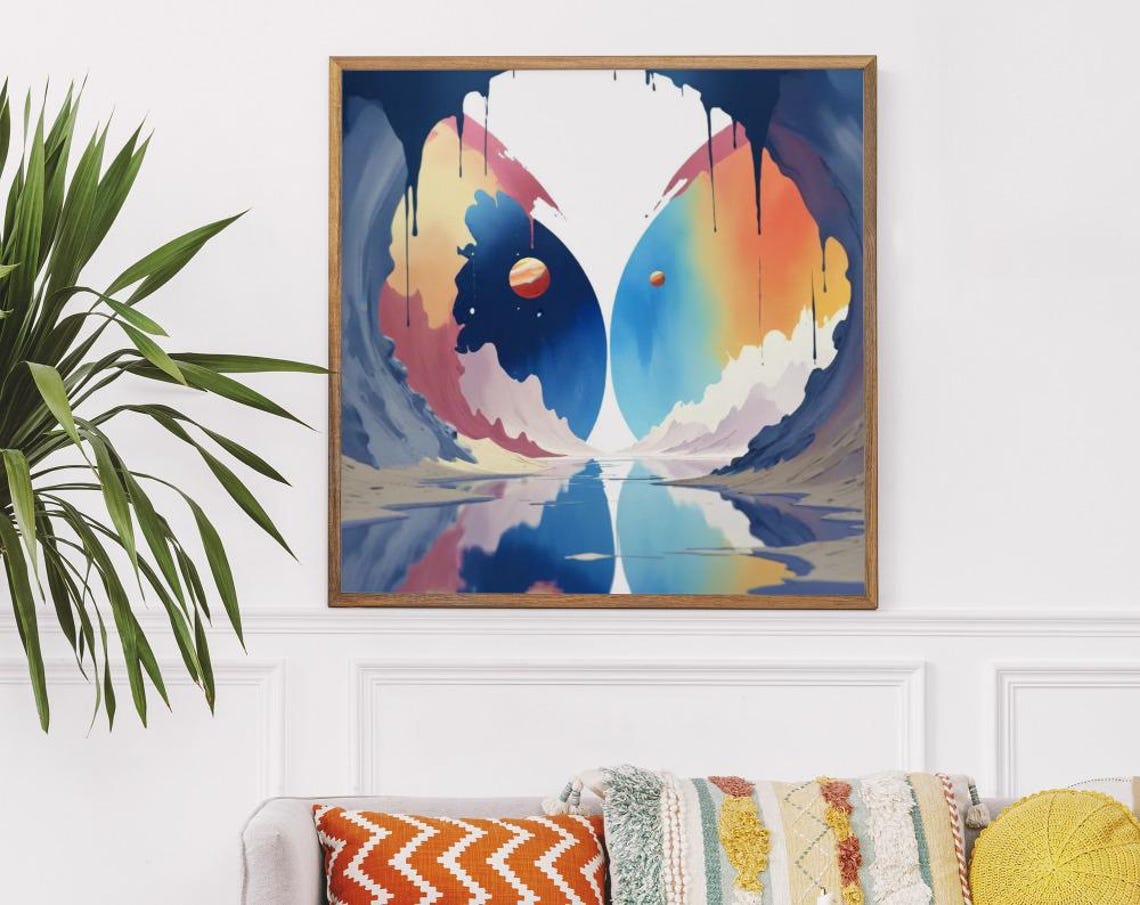 Twin Heart-Shaped Cosmic Landscapes With Planets Fantasy Art Poster