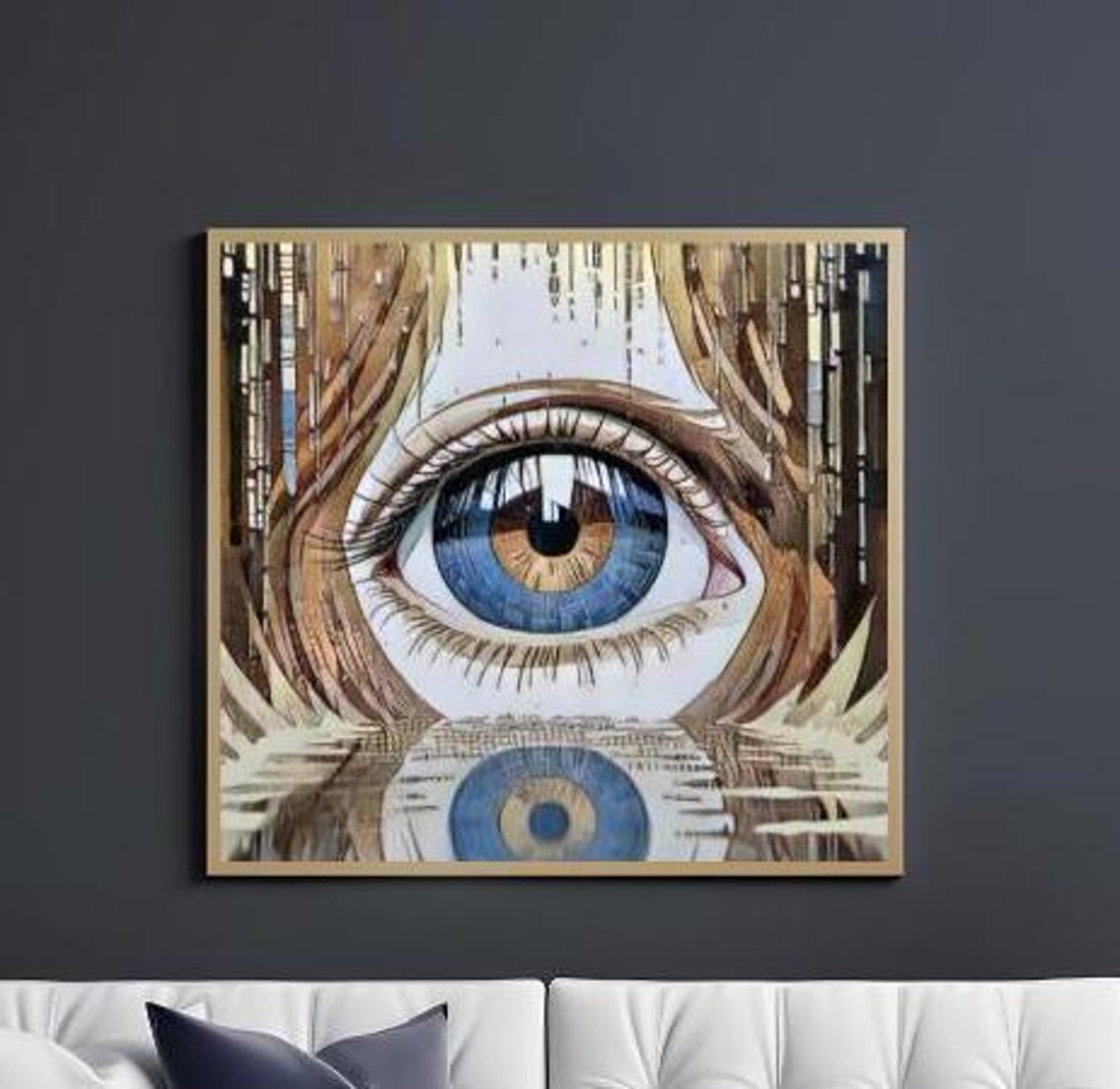 Surreal Close-Up Eye With Water Reflection Pointillist Art Poster