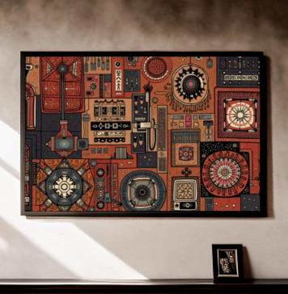 Terracotta Tribal Instrument Mandala Abstract Warm Rust Decor Poster