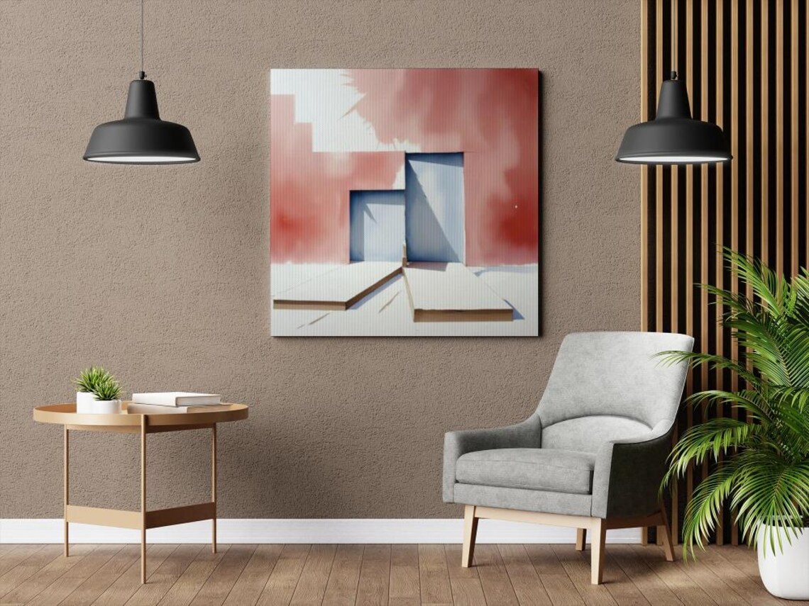 Angled Blue Doorway Coral Gradient Wash Abstract Minimalist Art Poster