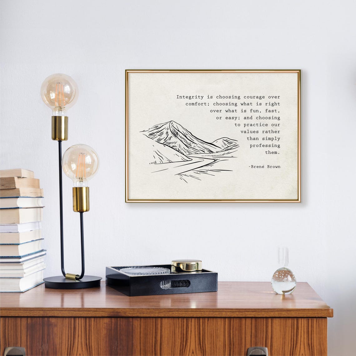 Brene Brown Integrity Courage Mountain Quote Vintage Landscape Poster - Image 3