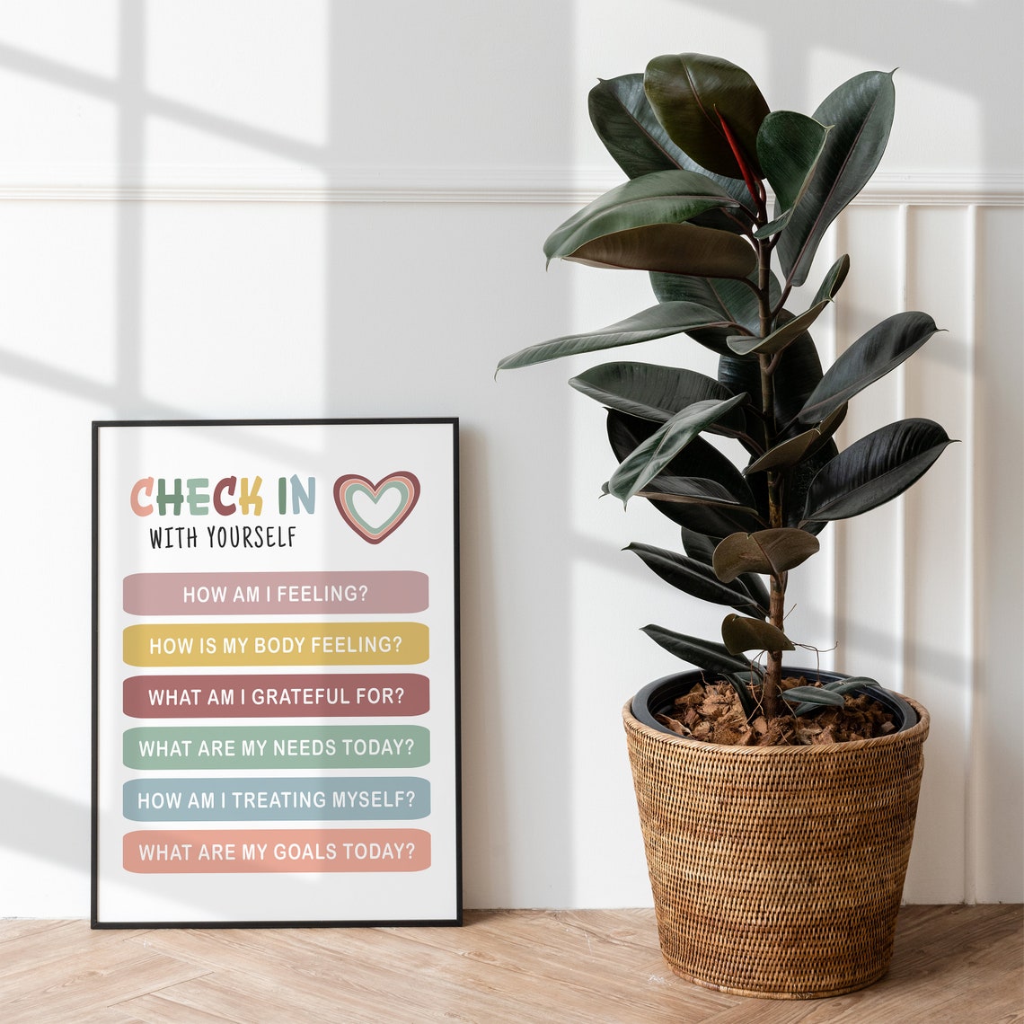 Check In With Yourself Heart Daily Self Care Questions Quote Poster - Image 2