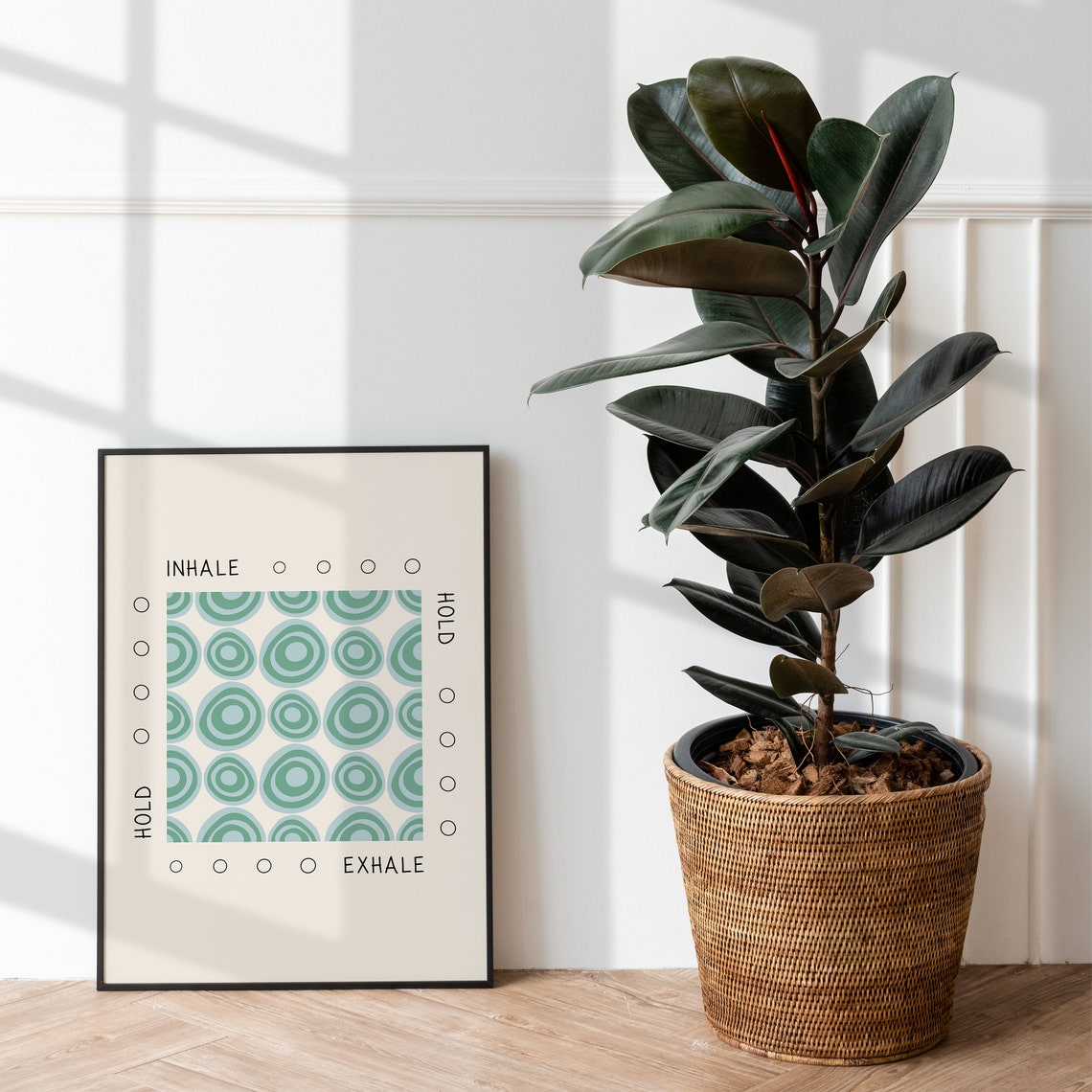 Box Breathing Exercise Inhale Exhale Teal Circles Therapy Poster