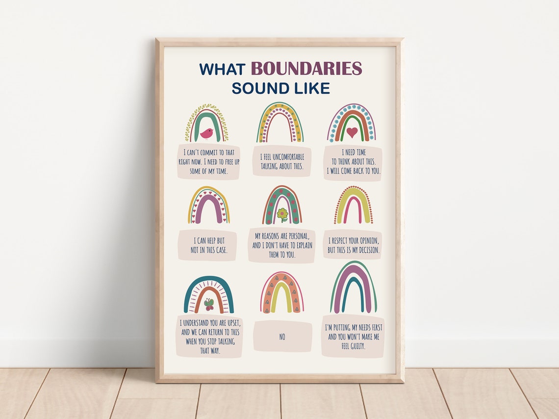 What Boundaries Sound Like Rainbow Mental Health Therapy Office Poster