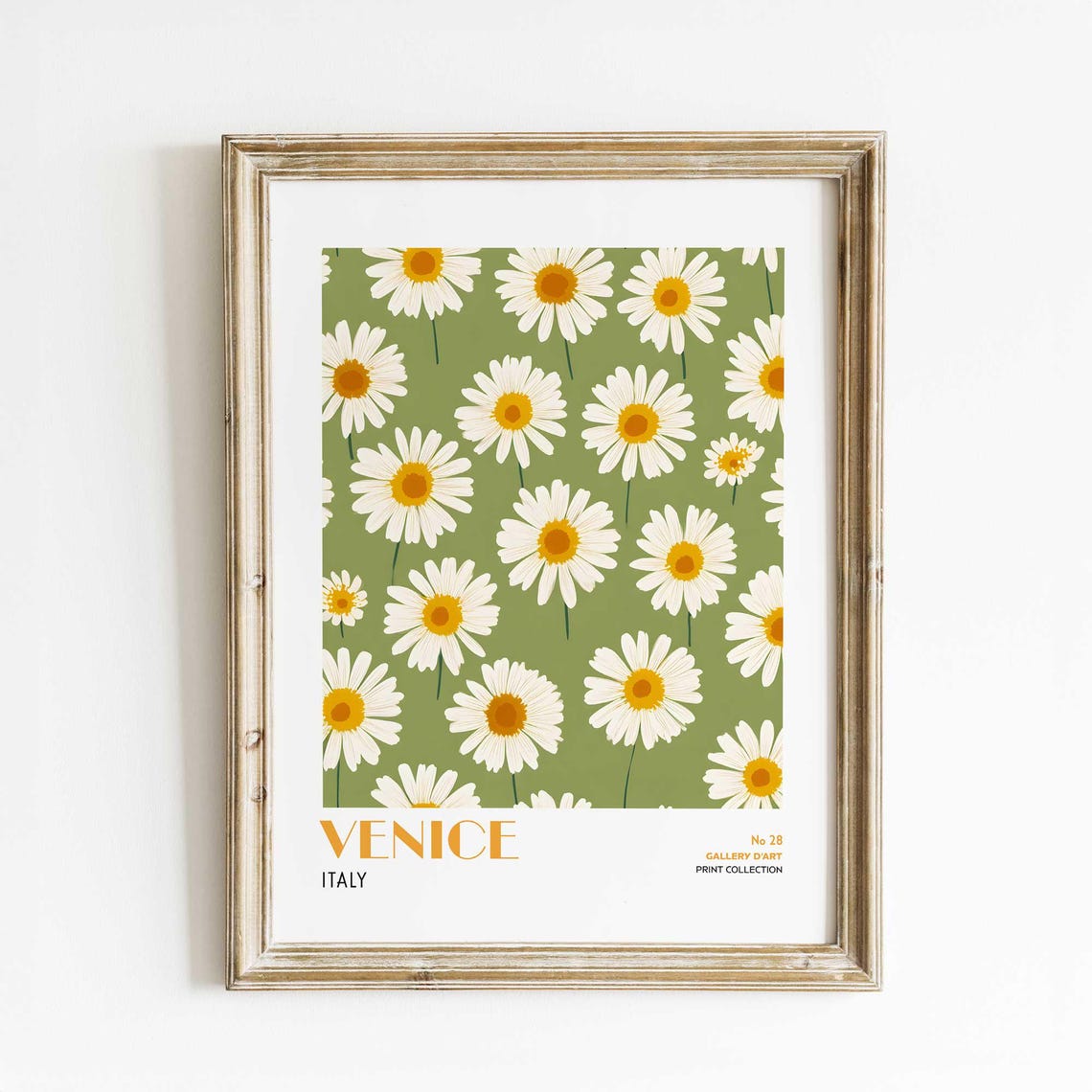 Venice Italy White Daisy Bloom Green Floral Minimalist Travel Poster