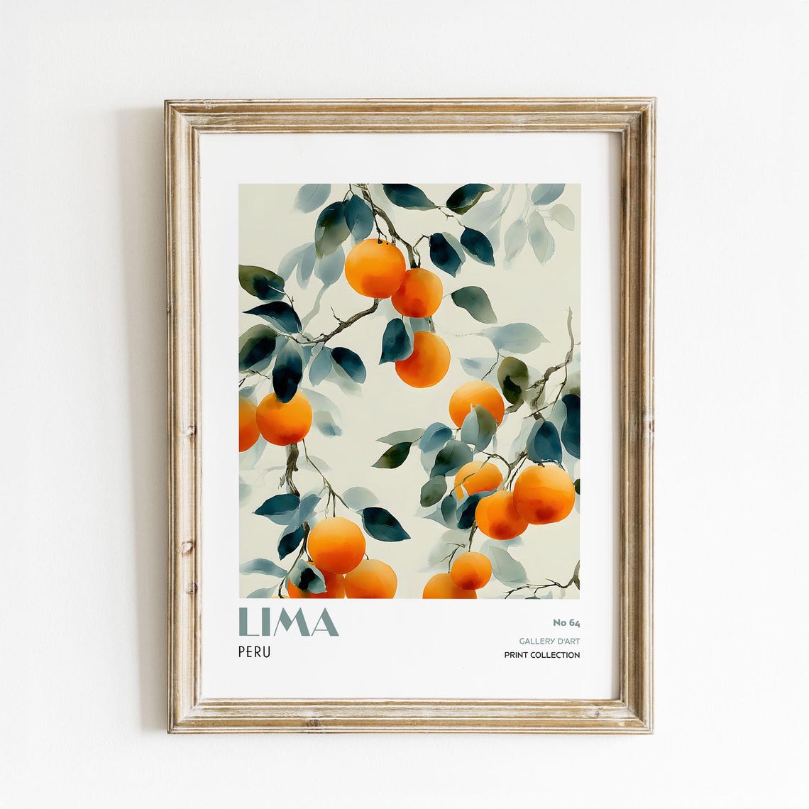 Lima Peru Orange Tree Branch Watercolor Tropical Fruit Poster