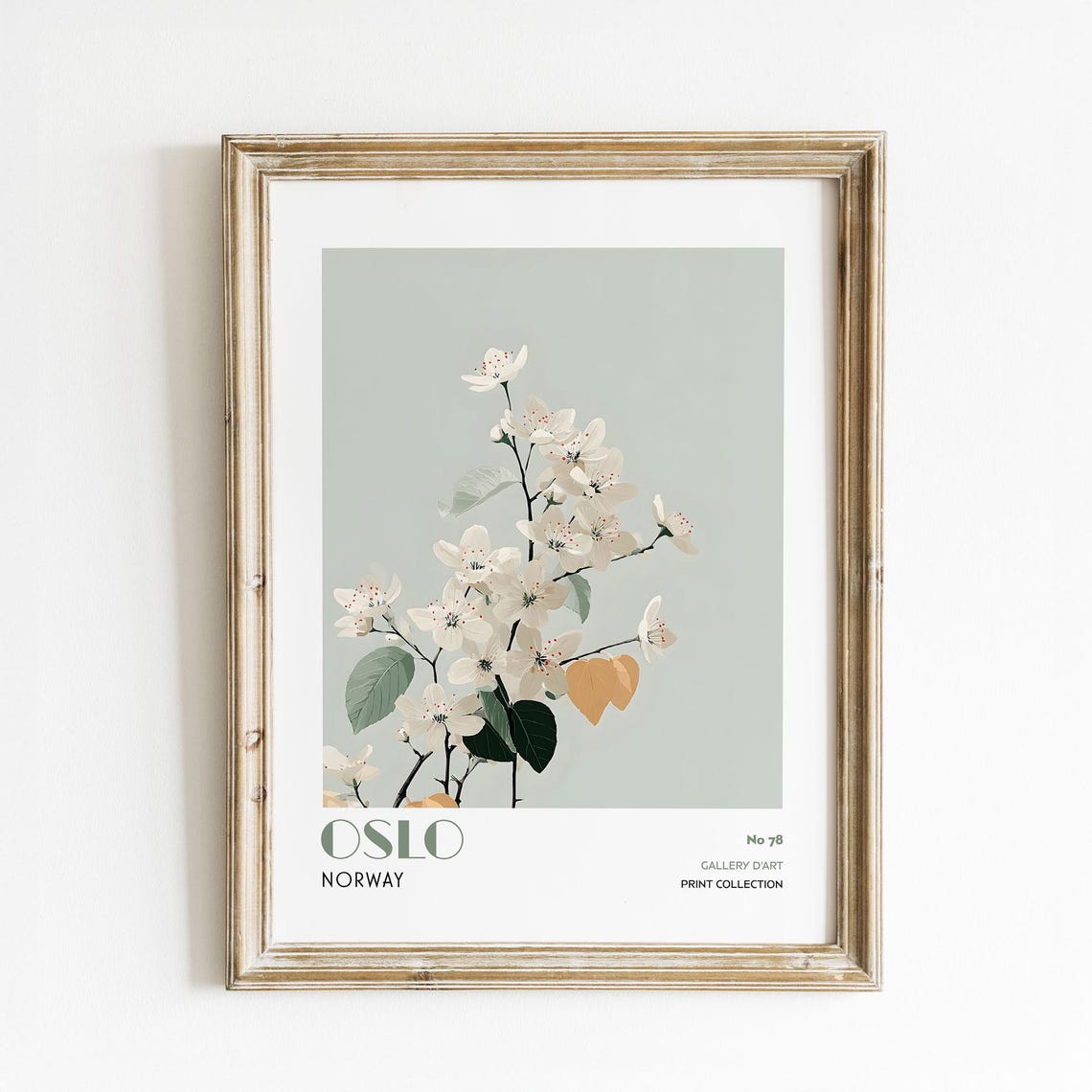 White Blossom Branch Oslo Norway Minimalist Botanical Art Print