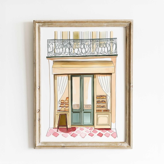 Paris Bakery Watercolor Patisserie Storefront French Art Poster