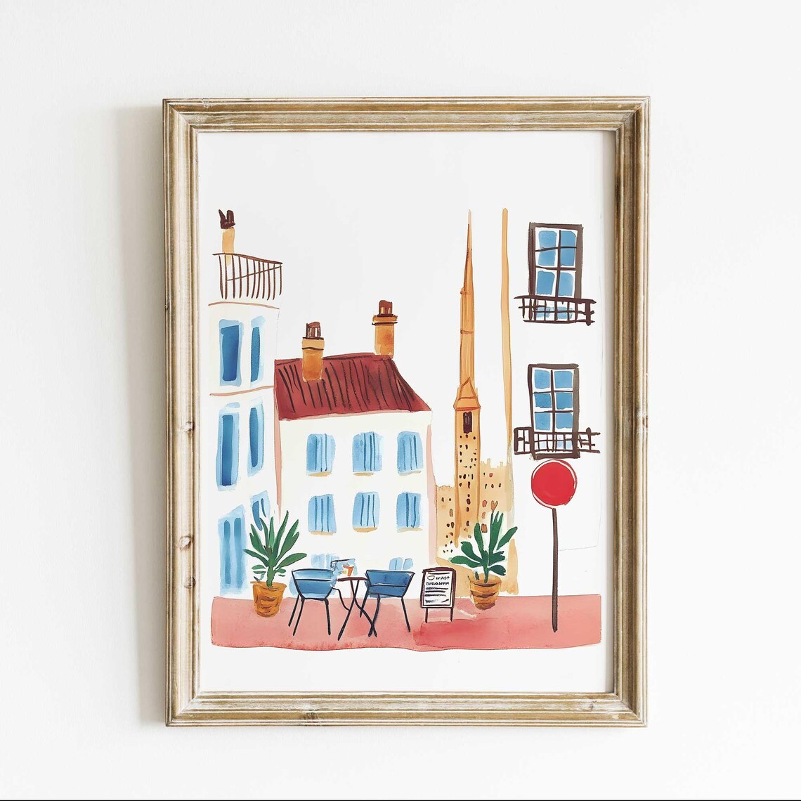 Paris Watercolor Print Unique Handmade Decor French Street Scene Travel Wall Art European Cityscape Cozy Caf Home