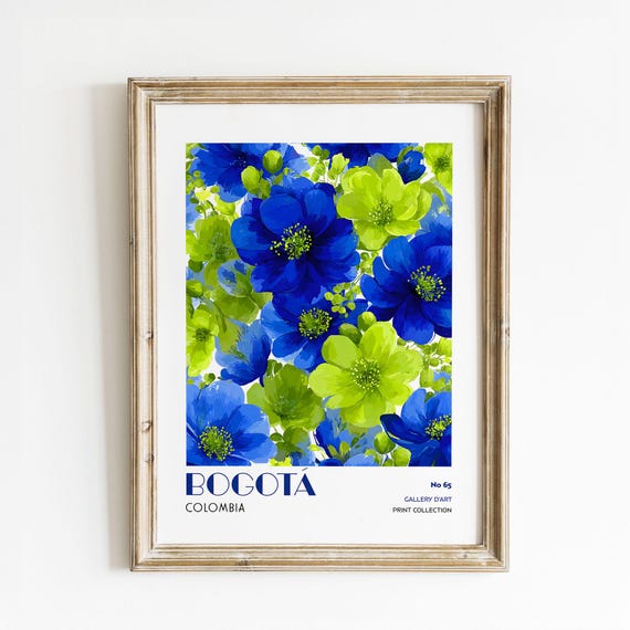 Bogot Colombia Blue Flower Wall Art Green Floral Watercolor Print Botanical Nature Poster For Living Room Or Bedroom