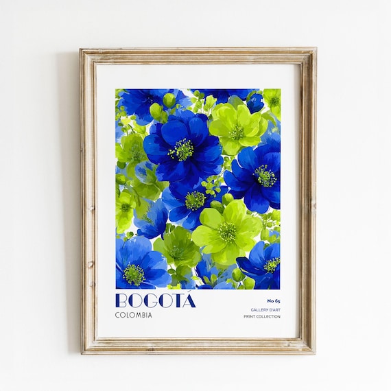 Bogota Colombia Blue And Green Blossom Watercolor Floral Poster