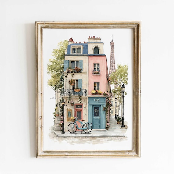 Paris Watercolor Art Print Parisian Street Scene Eiffel Tower Wall French Caf Illustration Romantic Decor Travel Poster